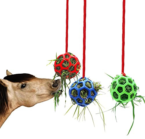 Pferde Leckerli Ball,Forreen 3 Stück Futterspielball Pferd Hängende Heu-Futterstation Gummi Heu-Futterspender Multifunktional Pferdeball für Pferde Ziegen Schafe Stressabbau