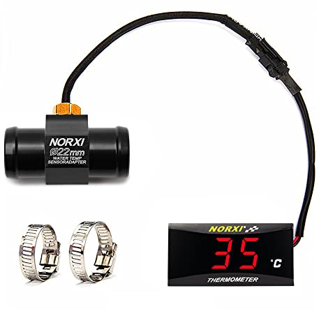 Digital motorcykeltermometer, universell termometer med sensorer, vattentät motorcykeltermometer med högtemperaturlarm (22 mm, röd)