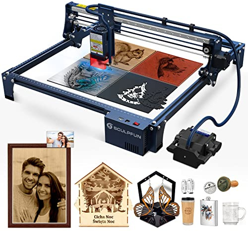 SCULPFUN S30 Pro Max Machine de gravure laser avec support d'air automatique, puissance de sortie quad-laser, 0,005 mm, précision de gravure laser CNC, extensible jusqu'à 935 x 900 mm