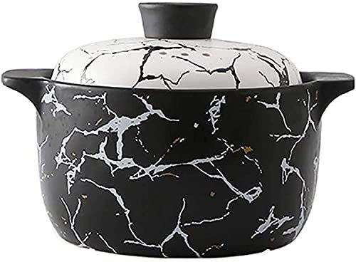 Terrakotta Kochtopf Suppe Auflauf Runden Muster Keramik Stockpot, Tiefe Keramikauflauf Mit Deckel, Tonkochkochkocher Gesundes Kochgeschirr Schwarz (Size : 2.64Quart)