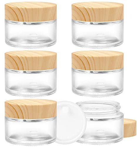 INHEMING 6 Pcs Pot Cosmétique Vide Transparent en Verre 30ML,Pots Creme Vide, Boite Échantillon Cosmétique de Voyage avec Bouchon Intérieur e Couvercle pour Cosmétiques Crèmes Lotion