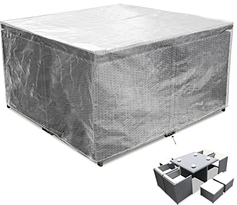 RICHIE Abdeckung für Gartenmöbel wasserdichte Schutzhülle Anti-UV Abdeckplane Atmungsaktiv Polyethylen für Gartentische Terrassenmöbel Rechteckig (Transparent 125x125x71cm)