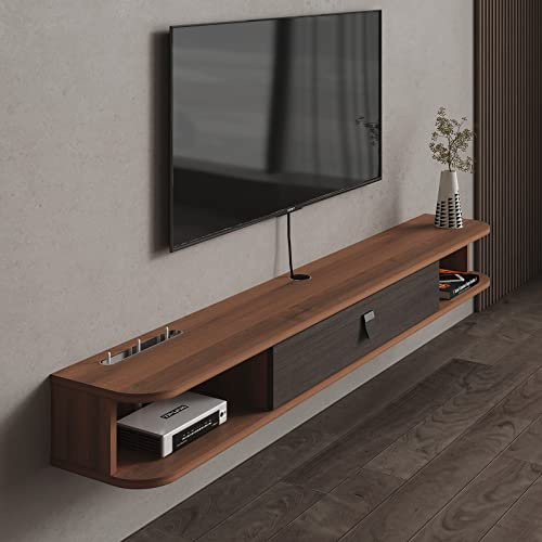 Pmnianhua Floating TV Shelf, 47'' Wall Mounted TV Stand Floating TV Console Media Entertainment Under TV Shelf for Bedroom Livingroom (Walnut)