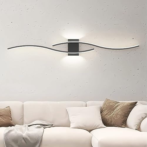 J.SUNUN 100cm LED Wandleuchte Innen Schwarz - 35W 2800LM Moderne Wandlampe Kaltweiß (6000K) - Lange Wandbeleuchtung für Wohnzimmer, Schlafzimmer & Treppenhaus