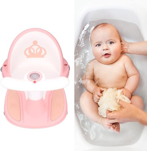 Seggiolino da Bagno per Bambini, Seggiolino da Bagno Portatile Antiscivolo, Tappetino da Bagno per Neonati Seduto e Sdraiabile, Seggiolino da Bagno Morbido e Sicuro (PINK)
