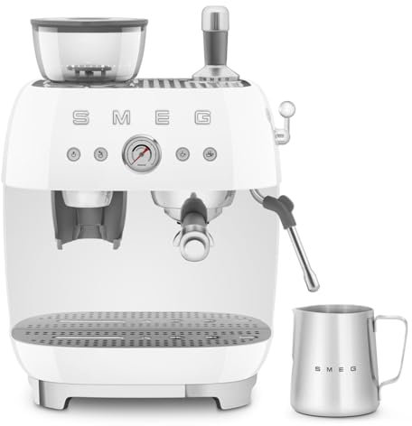 Smeg EGF03WHUK Espresso Coffee Machine with Grinder, 2.4L, 20 Bar Pump, 1650W, White
