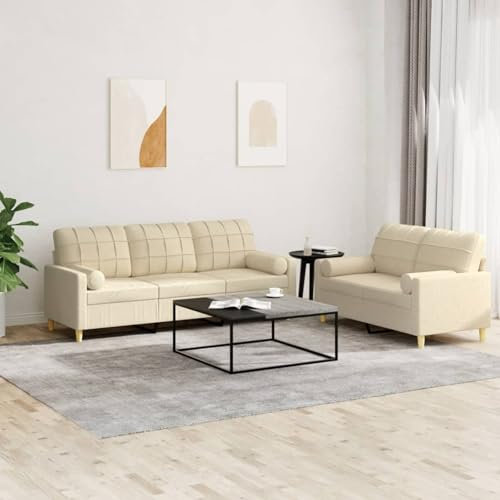 Bulliing 2-TLG. Sofagarnitur mit Kissen Creme Stoff Sofa Mit Schlaffunktion Sofa Mit Bettfunktion