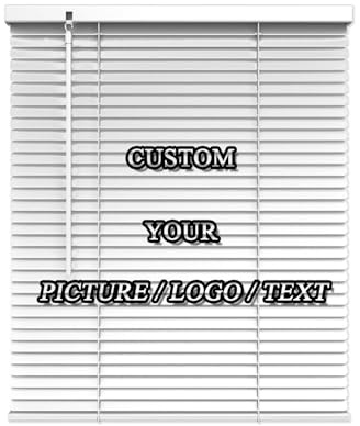 Printed Custom Aluminum Blinds for Indoor Window, Personalized Picture Logo Text 1 inch Horizontal Window Blinds, Anti-UV Adjustment Metal Mini Image Blinds for Office and Home, White(Custom Size)