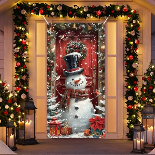 MEHOFOND Weihnachts-Schneemann-Türabdeckung, Winterdekoration, Haustür-Banner, Hintergrund, Weihnachten, Party, Fotografie, Hintergrund, Urlaub, Türabdeckung, Outdoor, Zuhause, Innen-Requisiten