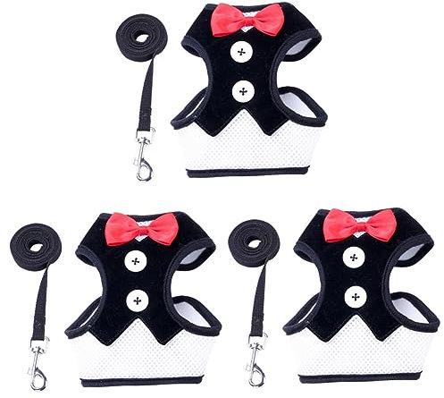 BESPORTBLE 3stücke Hundegeschirr Mit Schleife Und Verstellbares Atmungsaktives Brustgeschirr Für Kleine Und Mittelgroße Hunde Abendkleid Schwarz Für Stilvolle