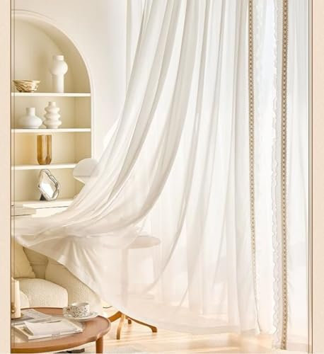 Beydodo Gardinen Küche Lichtdurchlässig, Vorhänge Haken 2er Set 96x138CM Einfarbig mit Stickerei Schmetterlinge Gardinenschals Polyester SchiebeVorhänge Halbtransparent Wohnzimmer, Weiß