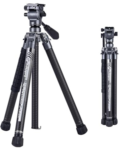 Fotopro X-Aircross 3 Lite Video 64 Inch Lightweight Travel Camera Tripod with Fluid Head 2.27lbs Ultra Light Portable Professional Video Travel Carbon Fiber Tripod for Camera DSLR Load up to 22lb Grey