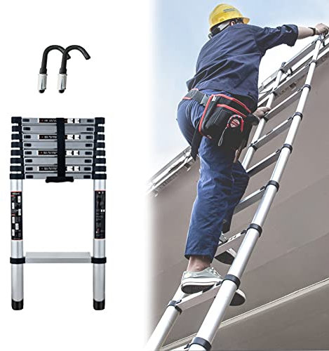 DLNTXFDG Scala telescopica 10 piedi/15 piedi/19 piedi/20 Piedi Scala telescopica con Ganci Staccabili, Scala telescopica per Uso Domestico/Ufficio/Industriale/di Emergenza, Scale estensibil