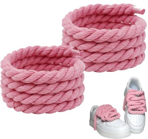 BlinBlin Round Rope Shoelaces - 1 Pair (150cm x 0.8cm) - Thick Cotton Round Lacesfor Shoes, Sneakers, Boots - Pink Weaving DIY Thick Shoelaces - Thick cotton replacement laces