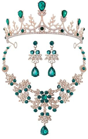 CALLARON Set Gioielli da Sposa con Orecchini a Corona: Collana e Orecchini di Strass Eleganti per Matrimonio - Completo Accessorio per Cerimonia, Regalo per Sposa o Damigella