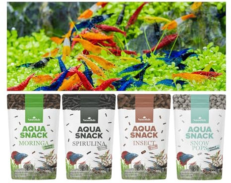NatureHolic Zwerggarnelen Snackbundle | Natürliches Garnelenfutter für Garnelen im Aquarium | Zusatzfutter für Wachstum, Farbverstärkung & gesunde Häutung | Garnelen Futter für Caridina & Neocaridina