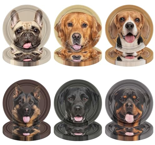 Lot de 60 assiettes en carton pour chien avec visage de chiot - Décorations de fête d'anniversaire pour chien