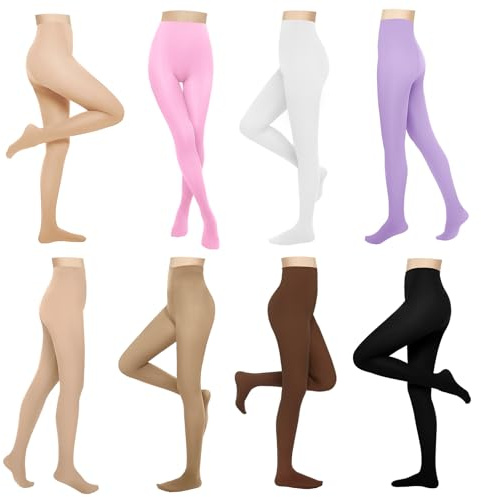 Jeere 8 Pairs Solid Color Opaque Tights Set 8 Colorful Women's 80 Denier High Waist Footed Colored Pantyhose Legging Costume(Ballet Color,Classic)