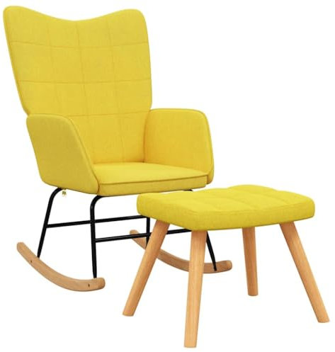 Gecheer Schaukelstuhl mit Hocker Schwingsessel Relaxstuhl Schwingstuhl Polsterstuhl Wippstuhl Schaukelsessel Senfgelb Stoff