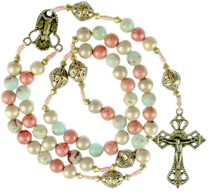 Intercession Handmade Vintage-Style Rosary with Multi-Color Beads & Embroidered “My Rosary” Pouch – Catholic Prayer for Devotion & Gift Giving