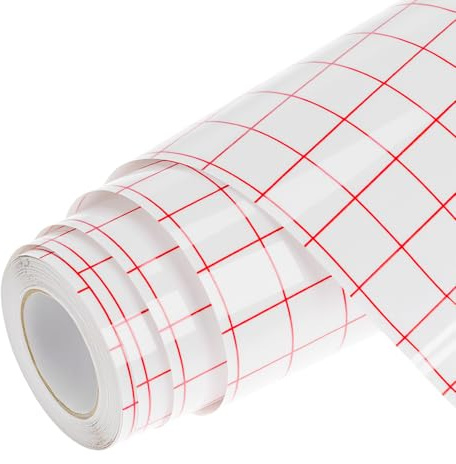 QWORK® Vinyl Transfer Tape 12 x 5Ft (30.5 x 150cm), Clear Red Grid, Self Adhesive Vinyl paper Tape Roll for Car Decals, Cups, Windows
