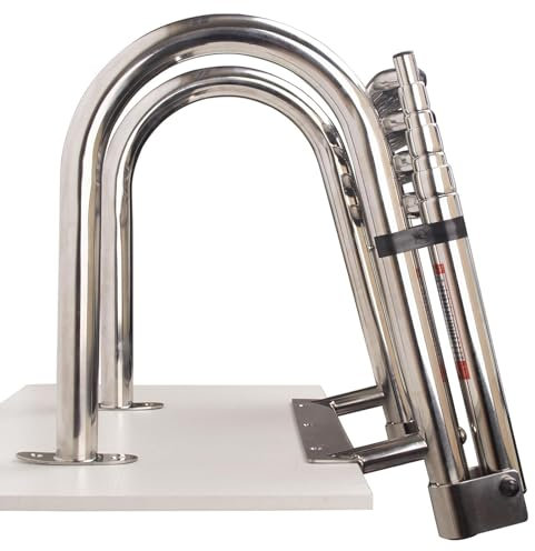 ZEEKYFOR Schwimmleiter für Pool, Klappbare Ponton-Bootsleiter, 4-Stufige Schwimmdeckleiter, Andockleiter aus Edelstahl mit Handläufen,5cm/2in Wide Step