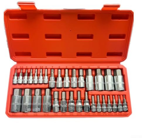Besttoolifes Jeu de 32 douilles hexagonales 1/4, 3/8, 1/2, tailles métriques et SAE, kit de clés en métal avec étui pour clé dynamométrique
