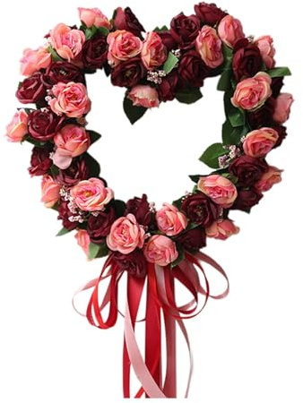 Türkranz Willkommen Sommer Seide Rose Kranz Herzförmige Tür Dekoration Blume Girlande Für Home Elegante Stoff Floral Ring (B)