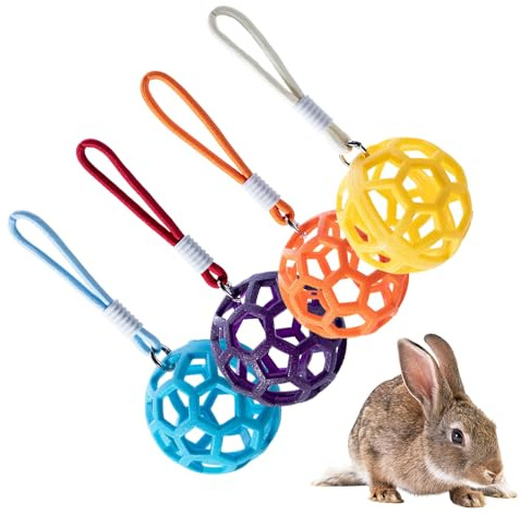 Bunny Heu-Futterbälle, 4 Bälle, Kleintiergrasspender, Käfigzubehör, Kauspielzeug für Hamster, Rennmäuse, Chinchillas und Meerschweinchen, mehrfarbig