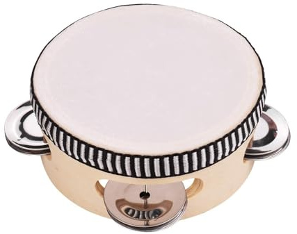 Tamburello a mano da 10,2 cm con sonagli a fila singola, pelle di tamburo in poliestere, per musica, danza e feste