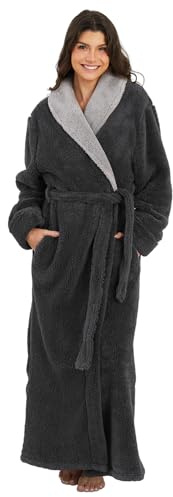 ZFSOCK Robe de Chambre Femme Polaire: Peignoir de Bain Longue Hiver Chaude Doux Microfibre Douce et Épaisse Pour Femme Enceinte Maman Chambre Maison Noël Cadeau - Gris 3XL