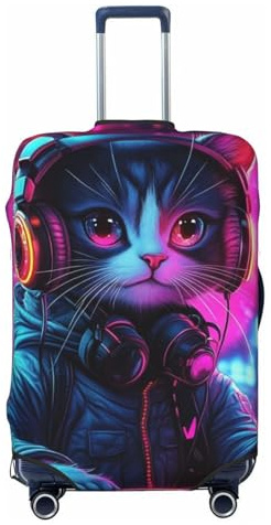 Housse de protection élastique anti-rayures pour valise, Cute Dj Cat 5, S(Fits 18-21 Inch Luggage)