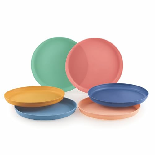 Mastercook Set di piatti per bambini, 6 piatti in plastica riutilizzabili, senza BPA, in plastica per uso alimentare, lavabili in lavastoviglie e adatti al microonde, set di piatti multicolore per
