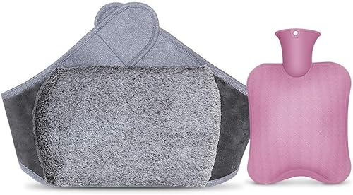 sheyaoge Wärmflaschen 1L Naturkautschuk Warmwasserbeutel Mit 120cm Gürtel für Nacken, Schulter, Rücken, Hände, Beine & Regelschmerzen - Schmerzlinderung durch Wärme