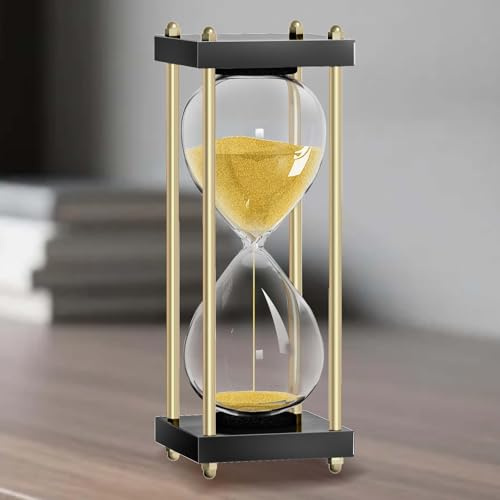 30 Minutes Sand Hourglass Timer: Small Wooden Sand Timer Clock, Reloj De Arena, Antique Gold Sand Watch 30 Min, Sandglass for Home Office Desk Decorative