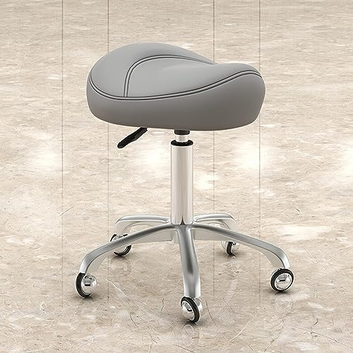 Tabouret Selle, Chaise Ergonomique - Tabouret pivotant réglable de 39 à 53 cm pour Salon de beauté, de Massage et de manucure, Montage Facile, Bureau Roulant en Gris foncé