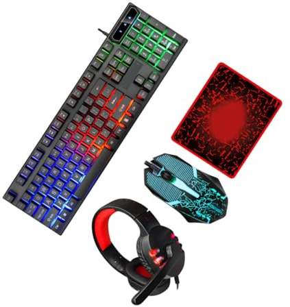 Didiseaon Ergonomic USB Keyboard Mouse Combo with 104 Keys and 4 Buttons, Abs Material, High Performance Wired Computer Accessories for Office and Gaming Use