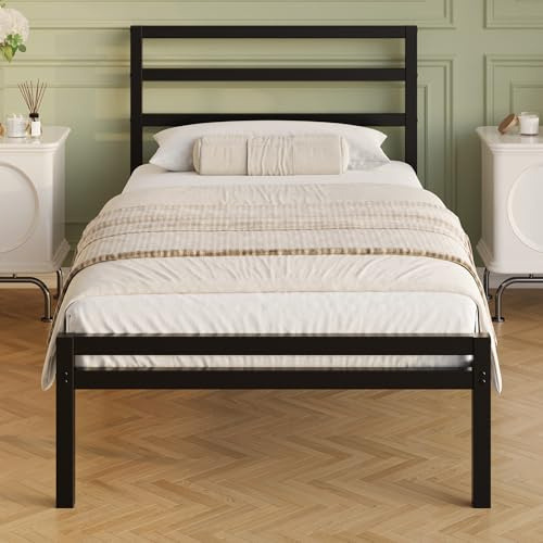 Lutown-Teen Struttura Letto Singolo 90x200 cm con Testiera e Pediera, Alta 30 cm, Rete a Doghe in Metallo, Rete Letto Singolo in Ferro, Spazio Aggiuntivo Sotto, Montaggio Facile, Moderno, Nero