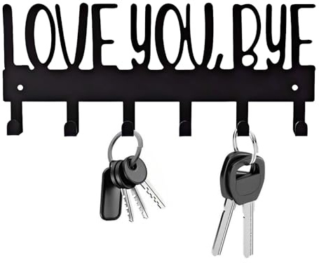 Tniytru Love You Bye Wall Key Holder with 6 Hooks - Black Key Rack Organizer for Wall Mounted, Key Hangers for Wall with Nails, Key Hooks for Entryway, Kitchen & Hallway