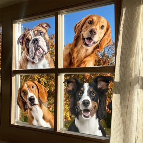 Gettimore Set di adesivi realistici per finestre di cani, 30 cm, adesivi in PVC per decorazione domestica, specchi e vetro, resistenti alle intemperie, disegni colorati di razze di cani