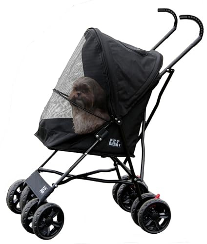 Pet Gear Travel Lite Plus Stroller, Compact, Easy Fold, No Assembly Required, Large Wheels for Cats and Dogs up to 15 pounds, Midnight Black