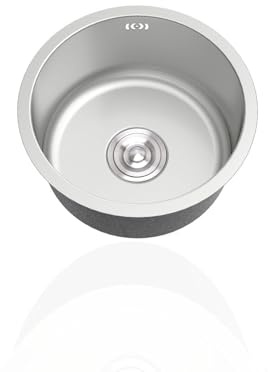 Mini fregadero redondo de acero inoxidable de 28 cm, fregadero de cocina pequeño con escurridor y desbordamiento para instalación de barra de autocaravana y montaje superior