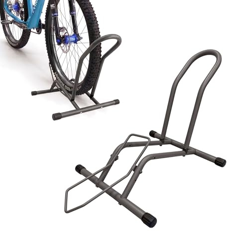 Relaxdays Fahrradständer, 16–29 Zoll, Reifenbreite bis 10,5 cm, Vorder- & Hinterradständer, Boden, 1 Fahrrad, anthrazit