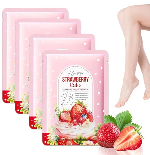 4 pares de máscaras para pies, para eliminar callos y callosidades, cuidado suave de los pies para pies secos, elimina callos y proporciona una hidratación intensa, para hombre y mujer (fresa)