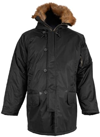 Fox Outdoor Products Men's GI Style N-3B Parka - Water-Repellent Insulated Hooded Mid-Thigh Full-Cut Cold Weather Jacket, Black - XL