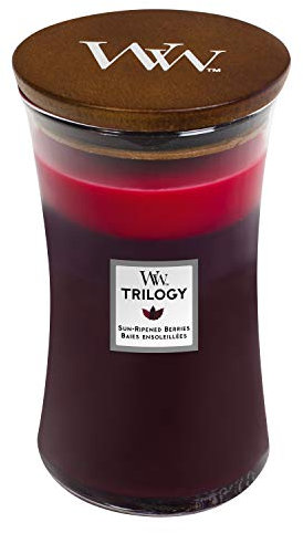 WoodWick Trilogy candela profumata a clessidra grande con Pluswick InnovationFrutti di bosco maturati al sole