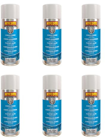 Hycote White Primer Spray Paint 400ml – Pack of 6 | Automotive Primer for Car Bodywork | Fast-Drying, High Coverage, Durable Base Coat for Acrylic, Cellulose, Alkyd & Polyurethane Paints