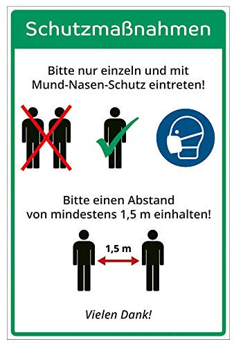 Hinweis-Schild 20 x 30 cm - allgemeine Schutzmaßnahmen - Vorsichtsmaßnahmen - Warnschild aus Alu/Dibond 200x300 mm - 3 mm stark