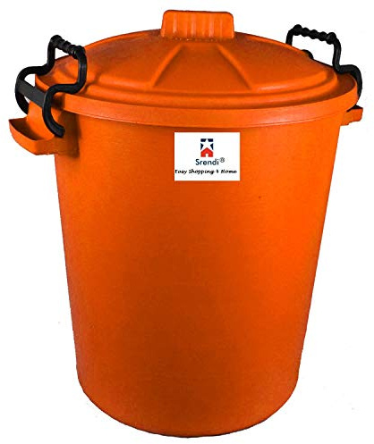 Srendi® Small/Medium/Large Plastic Coloured Bin/Waterfroof/Rodent Proof/Ideal for Outdoor/Animal Feed/Food/Storage/Flour Locking Lid (50L, Orange)