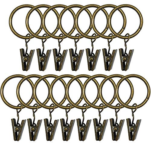 Lot de 15 Anneaux de Rideaux avec Clips décoratifs antirouille Vintage Diamètre intérieur Noir 2,5 cm (Bronze)